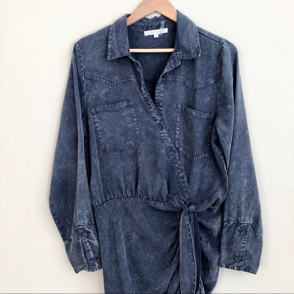 YOUNG FABULOUS & BROKE Carling Ruched Stone Wash Shirt Dress in Blue - Picture 5 of 11